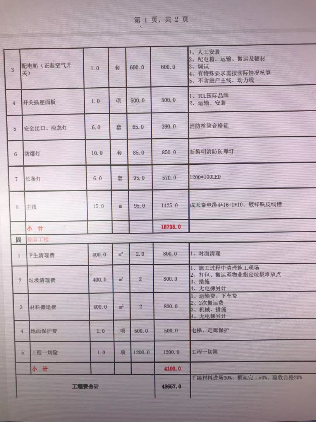 深圳裝修報價單明細(xì)表